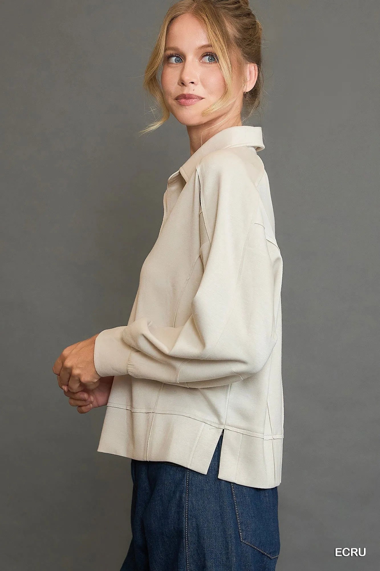 Women’s Long Sleeve Top: Chic Design with Raw Hem Detail