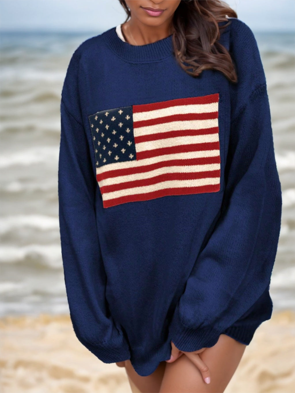 Women’s Long Sleeve USA Flag Sweater – Cozy & Patriotic

