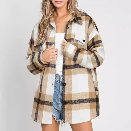 Women’s Plaid Jacket – Polyester Blend for All-Day Wear