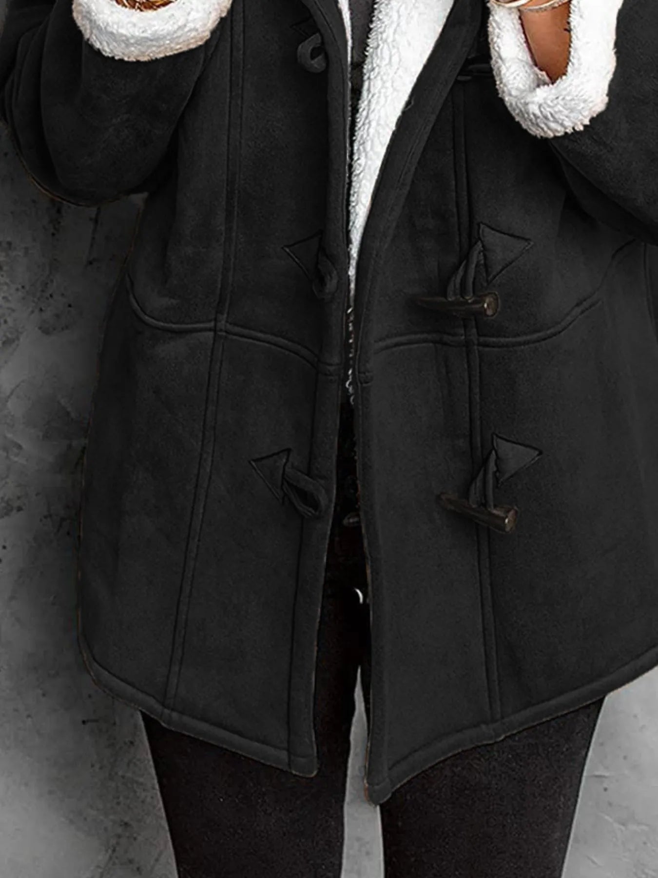 Women’s Plus Size Sherpa Lined Toggle Coat – Full outfit look