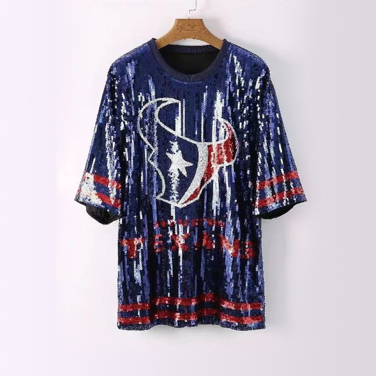 Women's Red Letters Sequins Glitter Embroidery Top – Loose Waist Street Hip-Hop Style