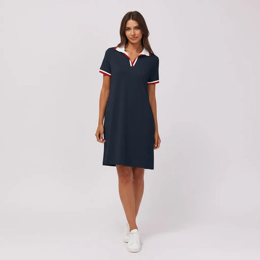 Women's Short Sleeve V-Neck Casual Dress in Light Gray – Effortless Office Layering