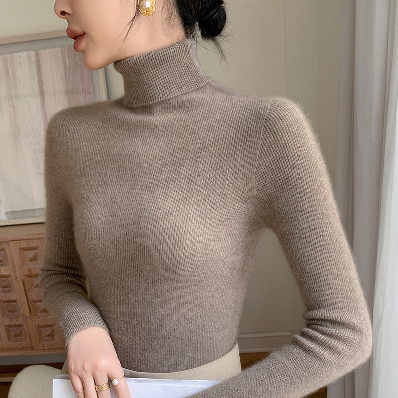 Women’s Slim Fit Wool Pullover – Side profile shows stretch fit