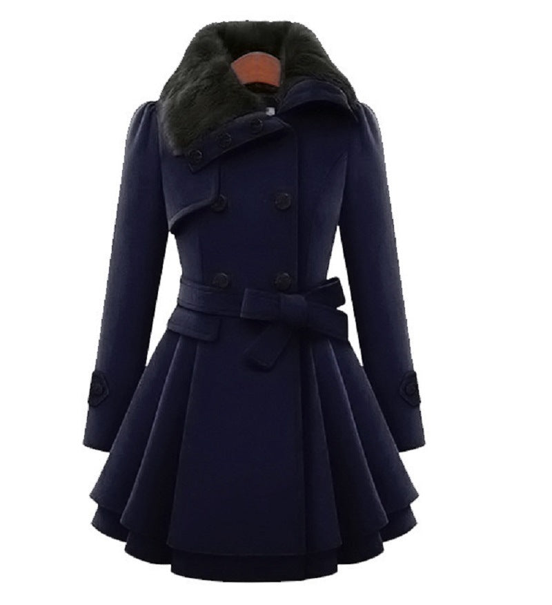 Women's Slim Mid-length Woolen Coat – back view, vented hem, smooth drape