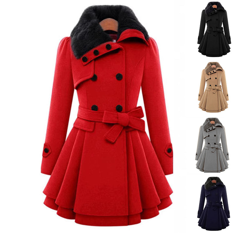 Women's Slim Mid-length Woolen Coat – classic black, double-breasted, city-ready