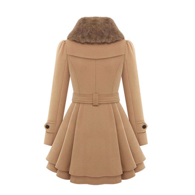 Women's Slim Mid-length Woolen Coat – navy blue polish with cozy padded lining