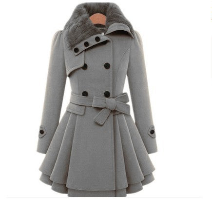 Women's Slim Mid-length Woolen Coat – side profile showing slim tailored fit