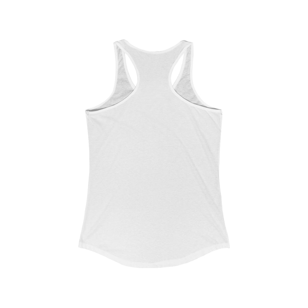 White women's racerback tank top back view