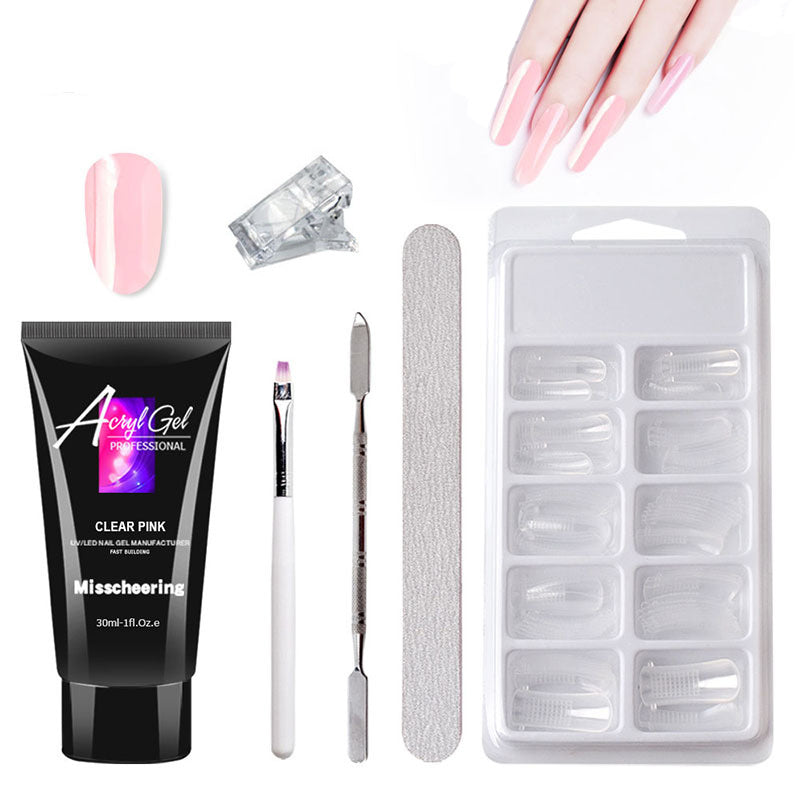 Women's complete gel nail extension kit featuring dual-light curing lamp and 18-piece professional tool set
