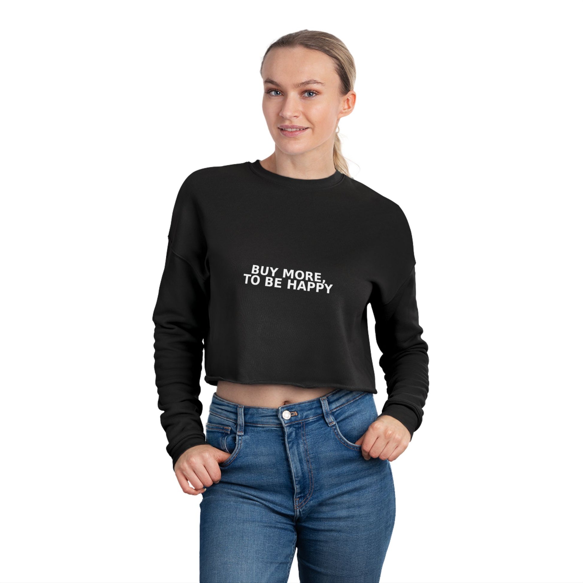 Women’s cropped sweatshirt in pale pink with a textured fabric and relaxed fit on a white background.

