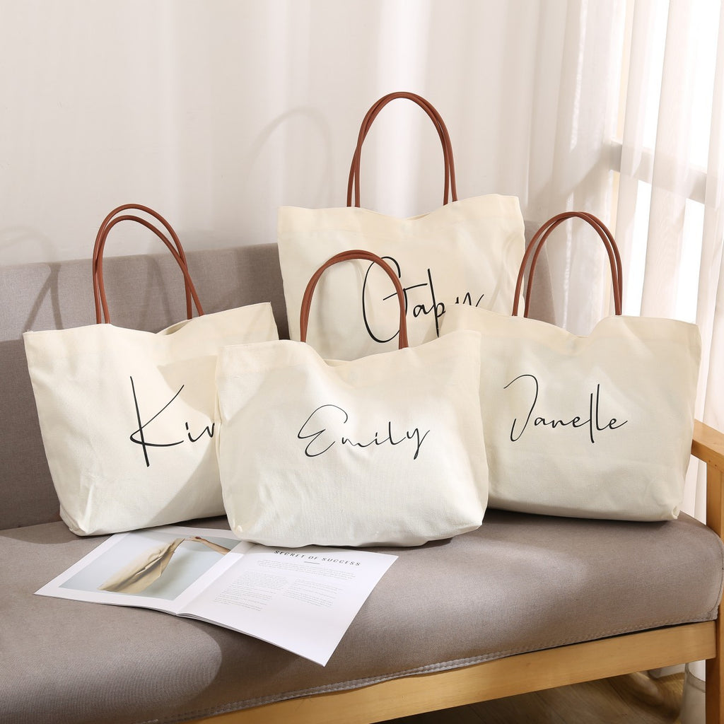 Women’s fashion tote bag – milky white canvas, double handles, clean minimalist look
