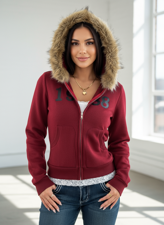 Women’s hooded zip-up jacket – soft faux-fur warmth for everyday wear