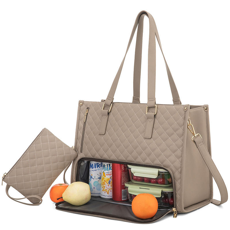 Women's insulated lunch bag – black pattern lunch tote for commute