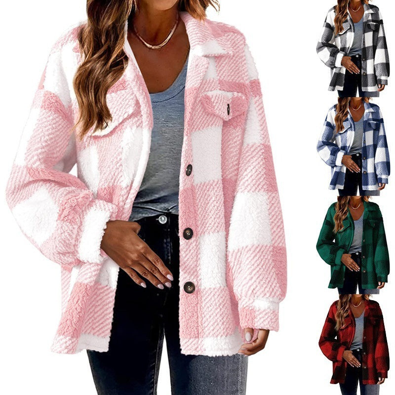 Women's loose-fit button coat – plush texture for chic winter outfits