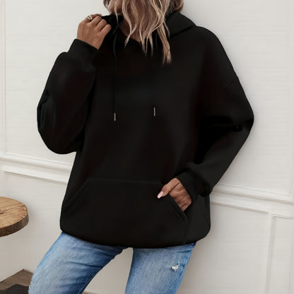 Women’s loose casual hoodie back view – clean lines and drape