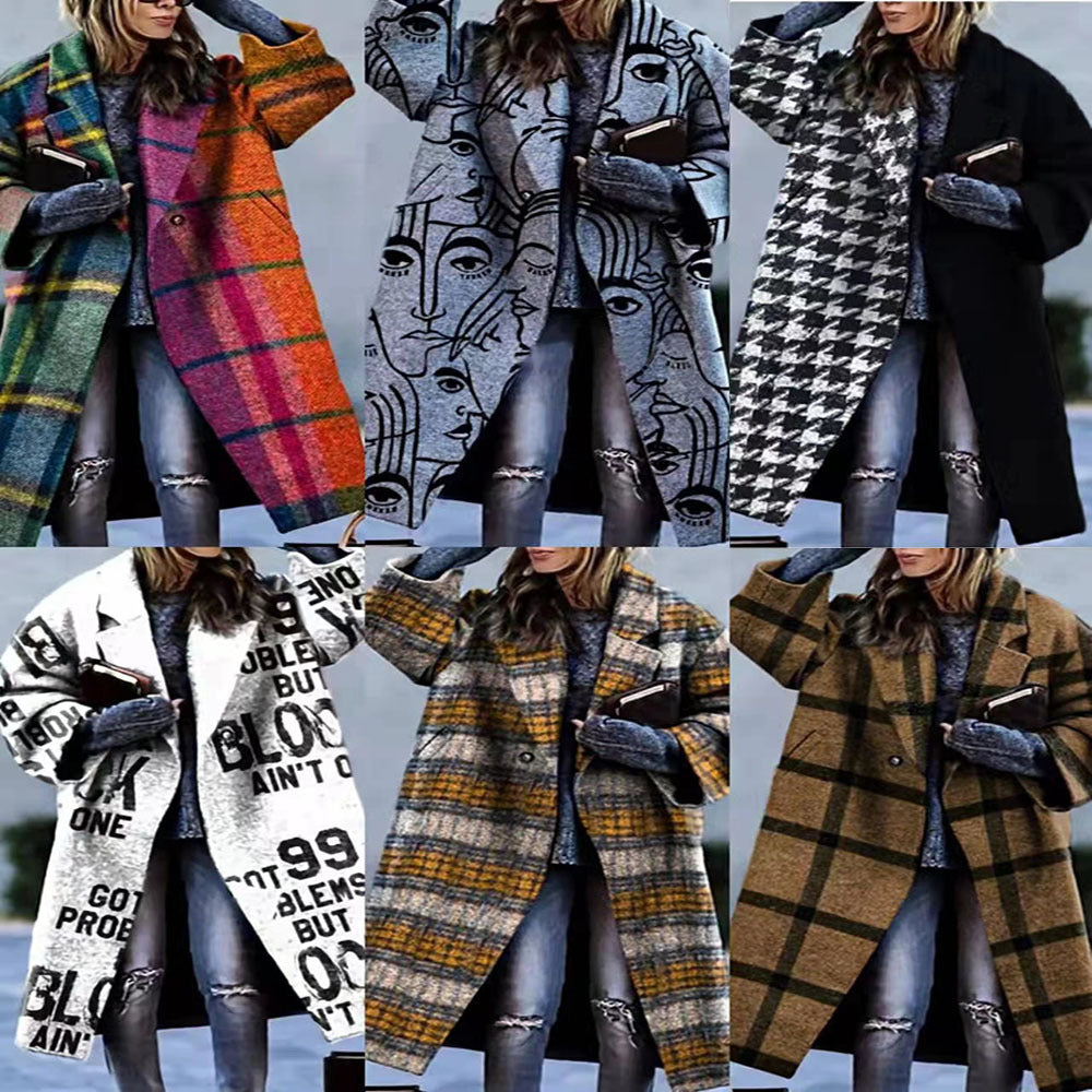Women’s plaid coat – bold color-matching checks in multiple patterns