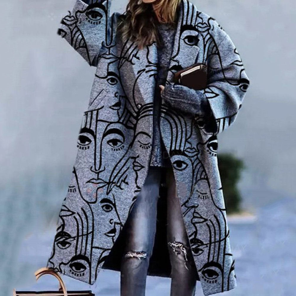 Women’s plaid coat – relaxed long-sleeve overcoat with chic abstract patterns