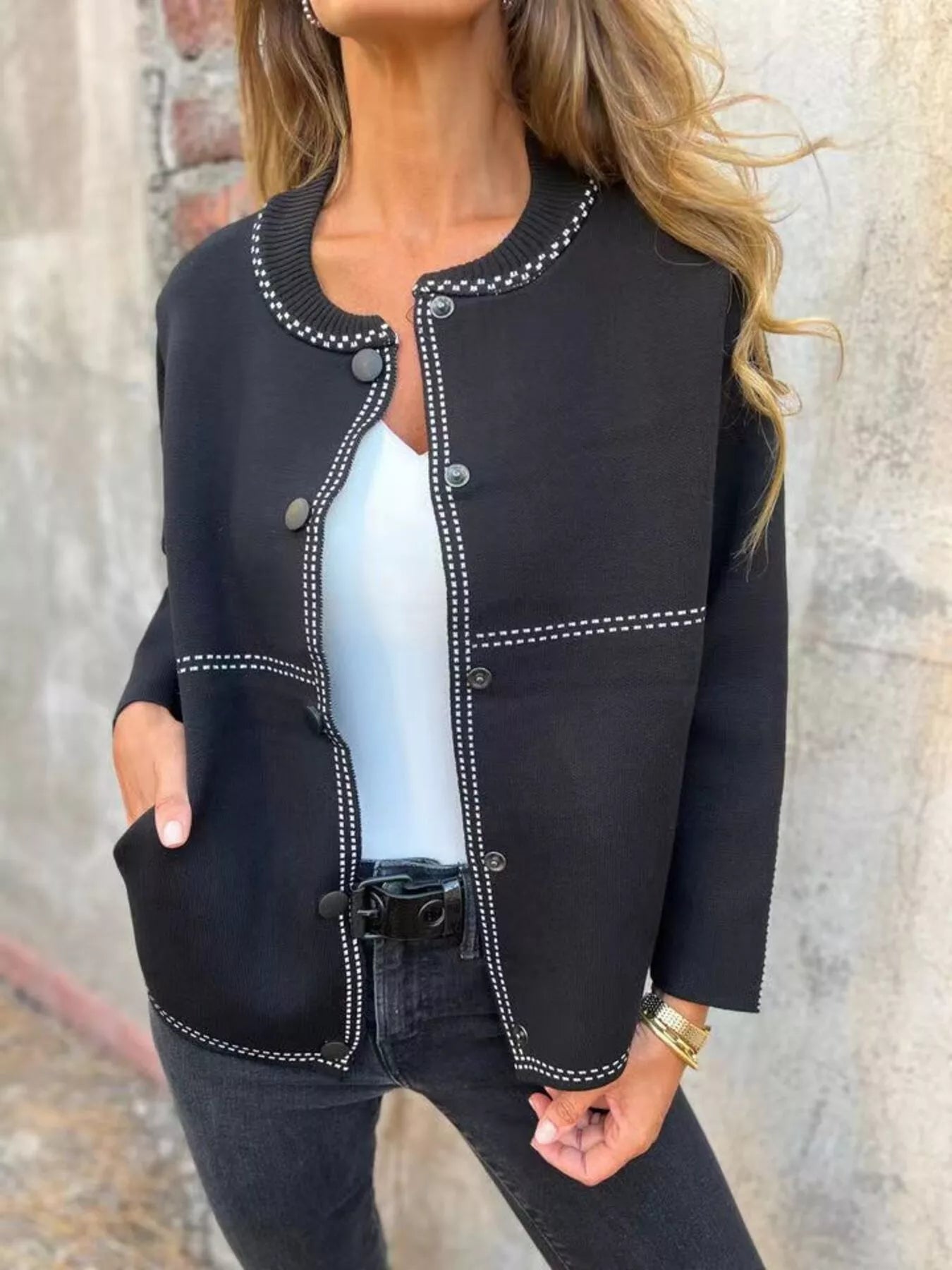 Women’s plus size button up cardigan – modern contrast seams