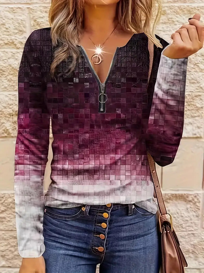 Women's polyester striped sweatshirt with medium length for added comfort.

