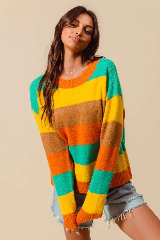 Multi Color Stripe Sweater for Women -Soft Acrylic S–XL
