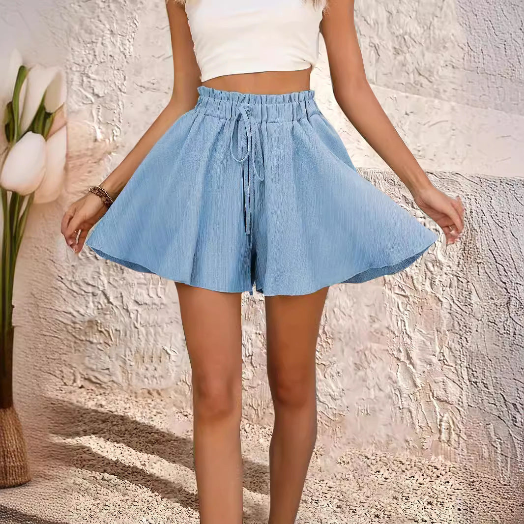Women's summer shorts pantskirt – caramel flat lay
