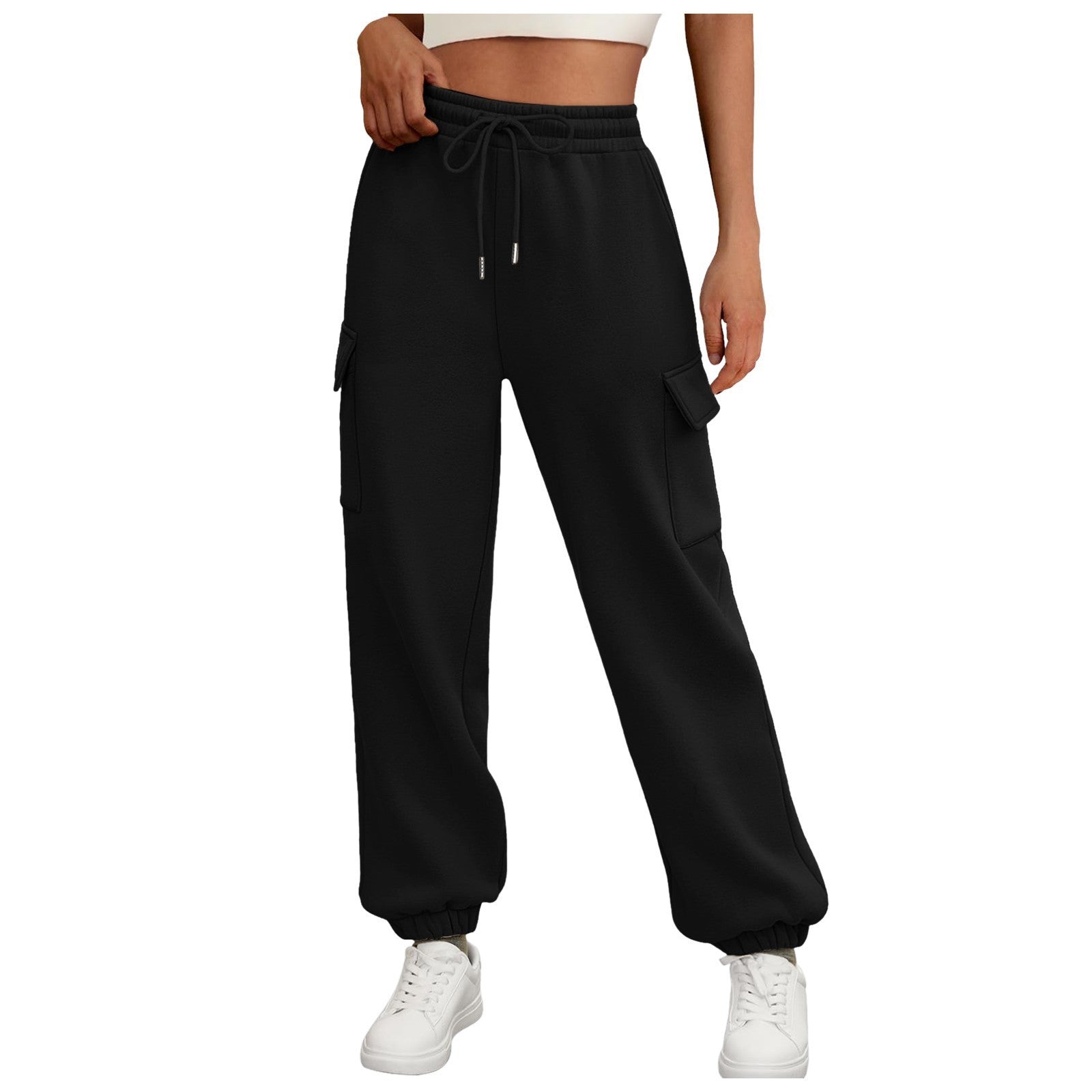 Women’s sweatpants – fall casual cargo look in neutral tones