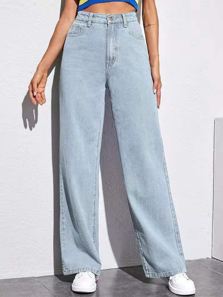 Women’s washed straight jeans – dark blue wash, refined finish