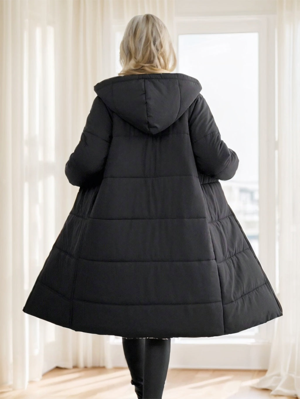 Women’s winter hooded coat – adjustable hood close-up