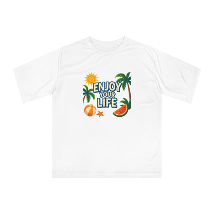 Workout-ready tropical T-shirt ideal for running, hiking, and fitness

