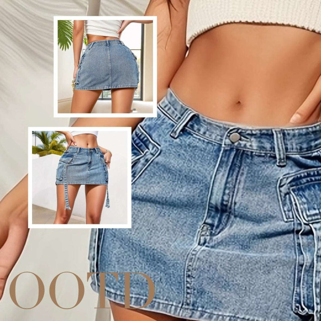 Sexy pencil short jean skirt in vintage 90s Y2K style, designed for trendy girls and club fashion lovers


