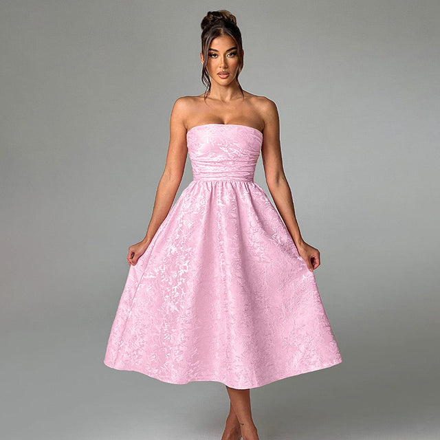 Women's Floral Jacquard Satin Tube Top Dress – Shop Now