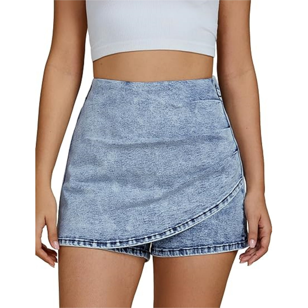 High Waisted Stretch Denim Shorts Elegant Culotte Style