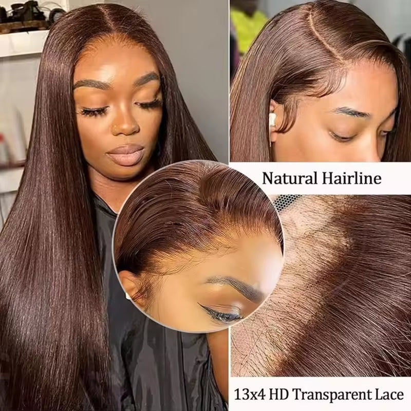 long brown Brazilian wig smooth straight texture