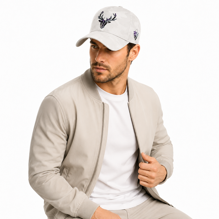 white embroidered baseball cap for sunny walks and travel