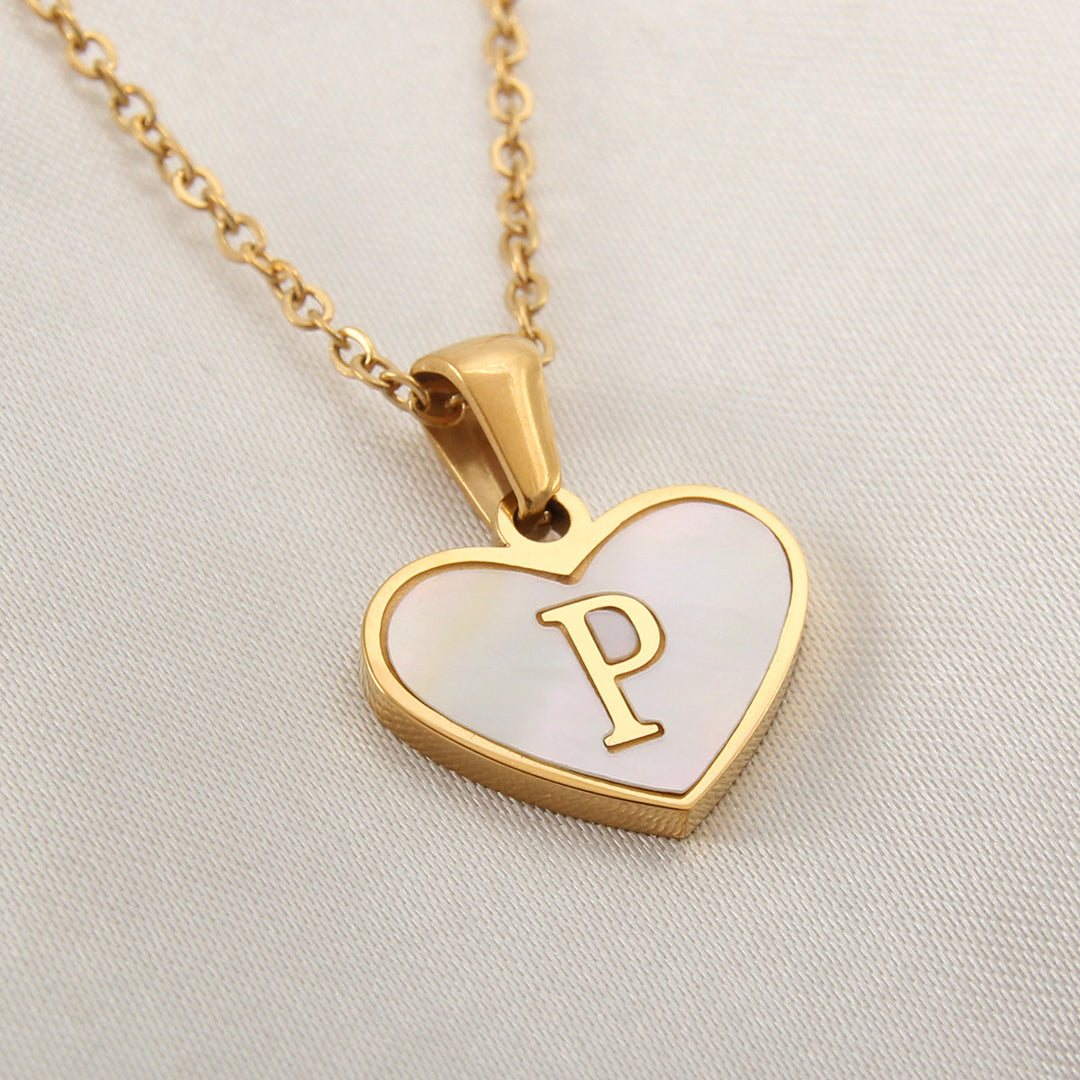 Alphabet heart pendant chain with gold-plated finish, 45+5 cm length and stainless steel construction - Product detail image.