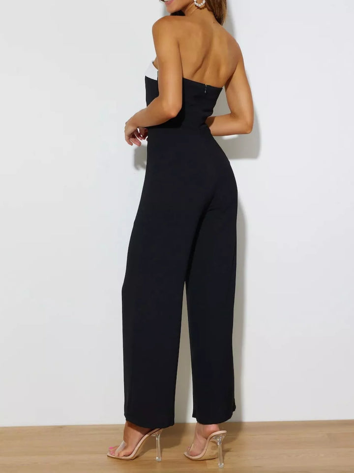contrast tube wide leg jumpsuit premium fabric texture detail