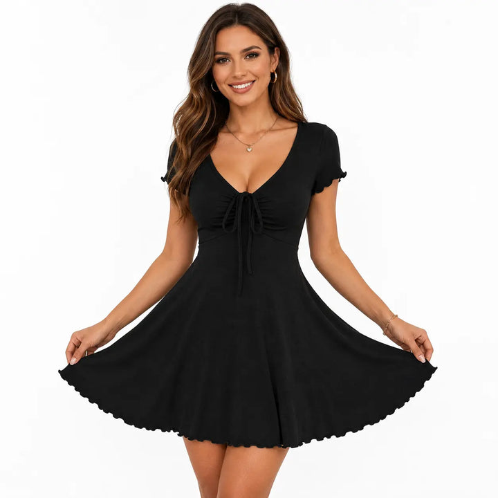 French Style Elegant Midi Dress with Bow Detail Fit New