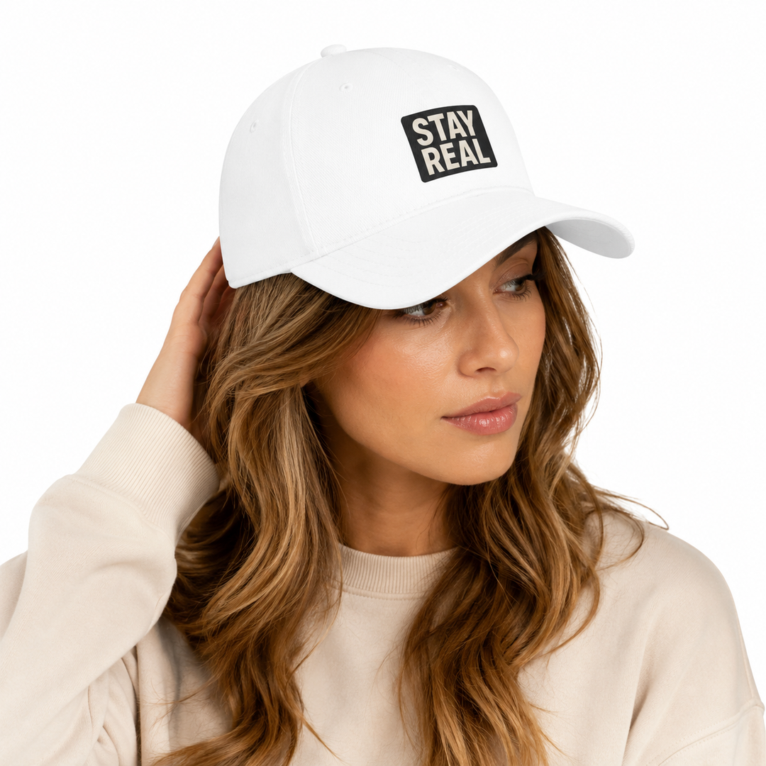 Unisex baseball cap in cotton twill with low profile fit, adjustable Velcro closure and casual Stay Real style for daily use.