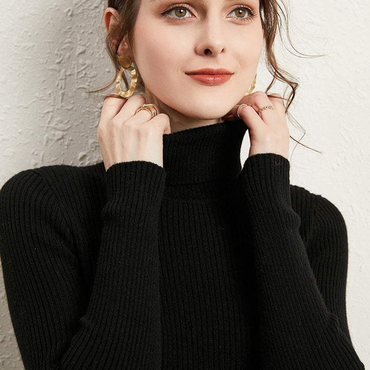 Viscose Slim Fit Turtleneck Sweater for Women Thick Knit