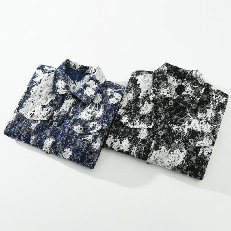 Two folded shirts with floral patterns on a white background