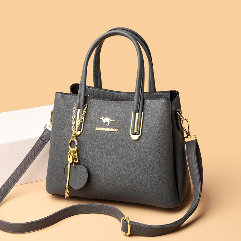 Gray large capacity women's lychee texture handbag