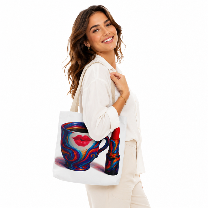Tote bag with colored straps shown in lifestyle setting for modern daily use