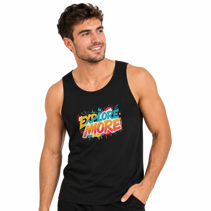 Explore More tank top with sturdy fabric, clean seams, and casual premium look