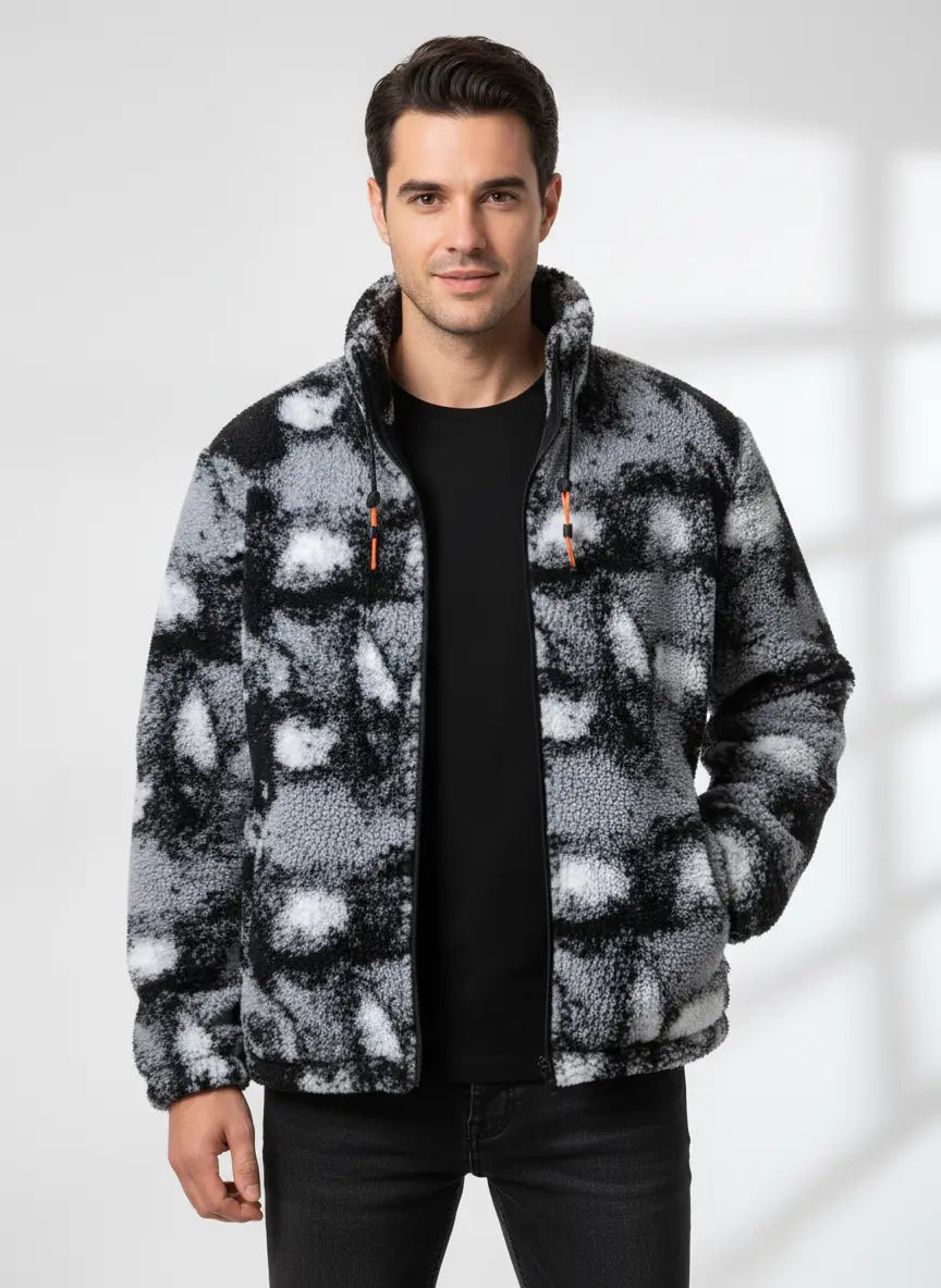 Men's big and tall zip-up fleece jacket with deep side pockets and chest pocket 3XL-4XL