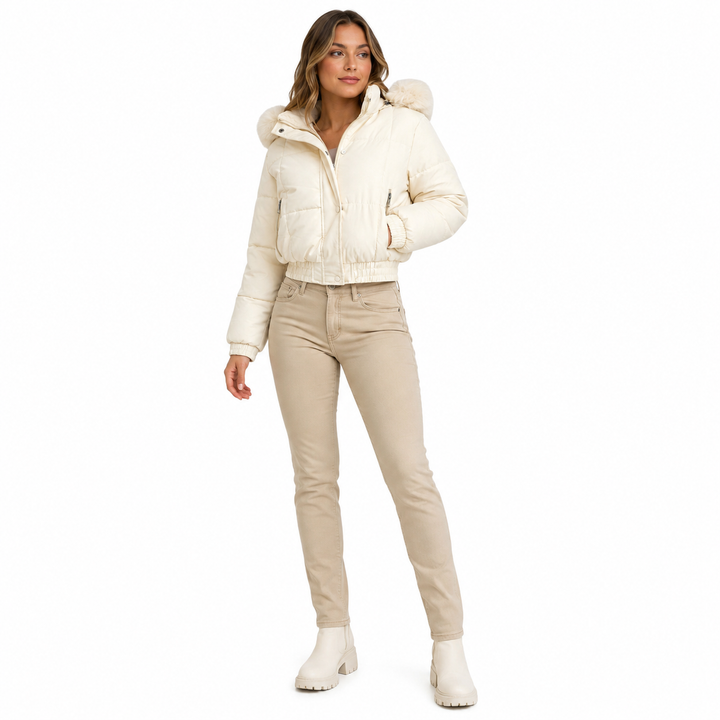 Cropped Puffer Jacket Women - Warm Hooded
