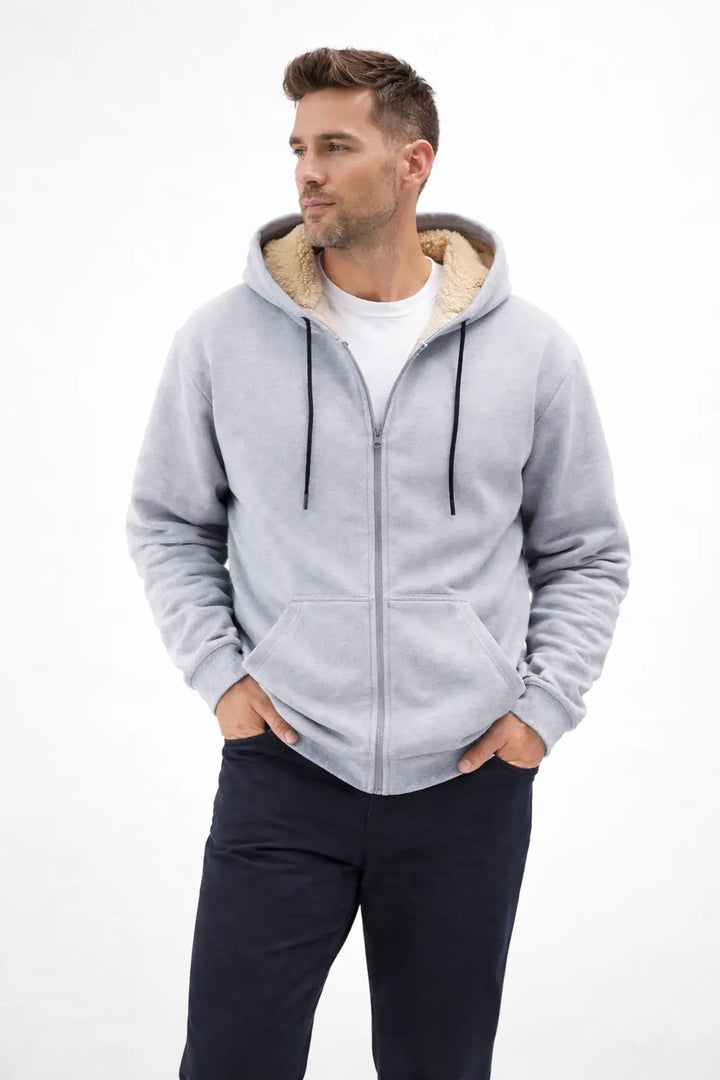 mens plus size sherpa lined zip hoodie fabric texture close up highlighting polyester spandex blend