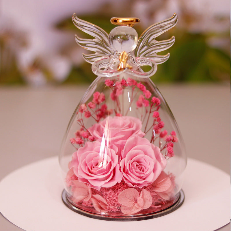 Eternal Flower Gift Box- Angel Glass Dome Rose Keepsake