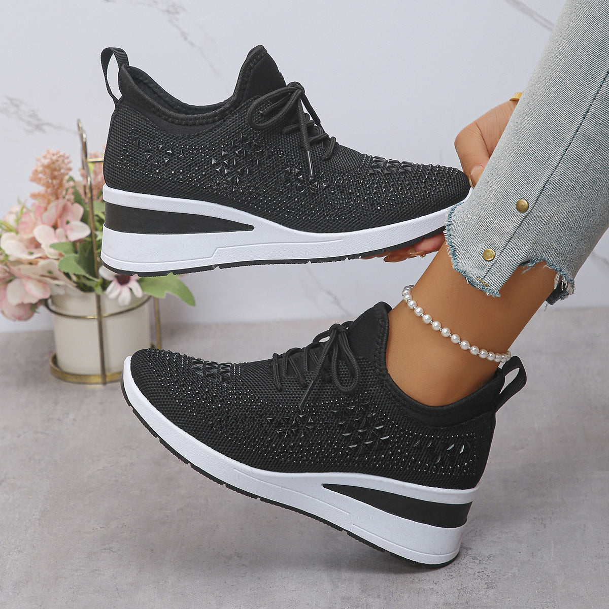 rhinestone wedge sneakers women casual sports shoes commuting