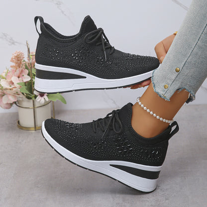 rhinestone wedge sneakers women casual sports shoes commuting