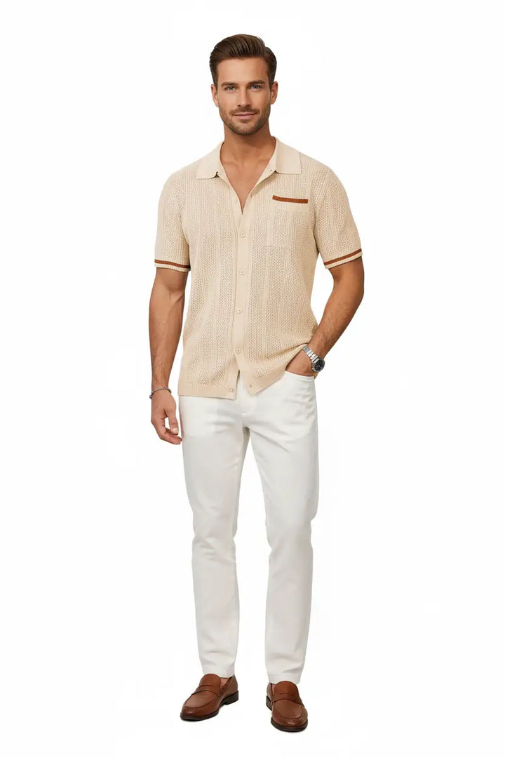 men’s striped summer cardigan shirt pink modern casual styling